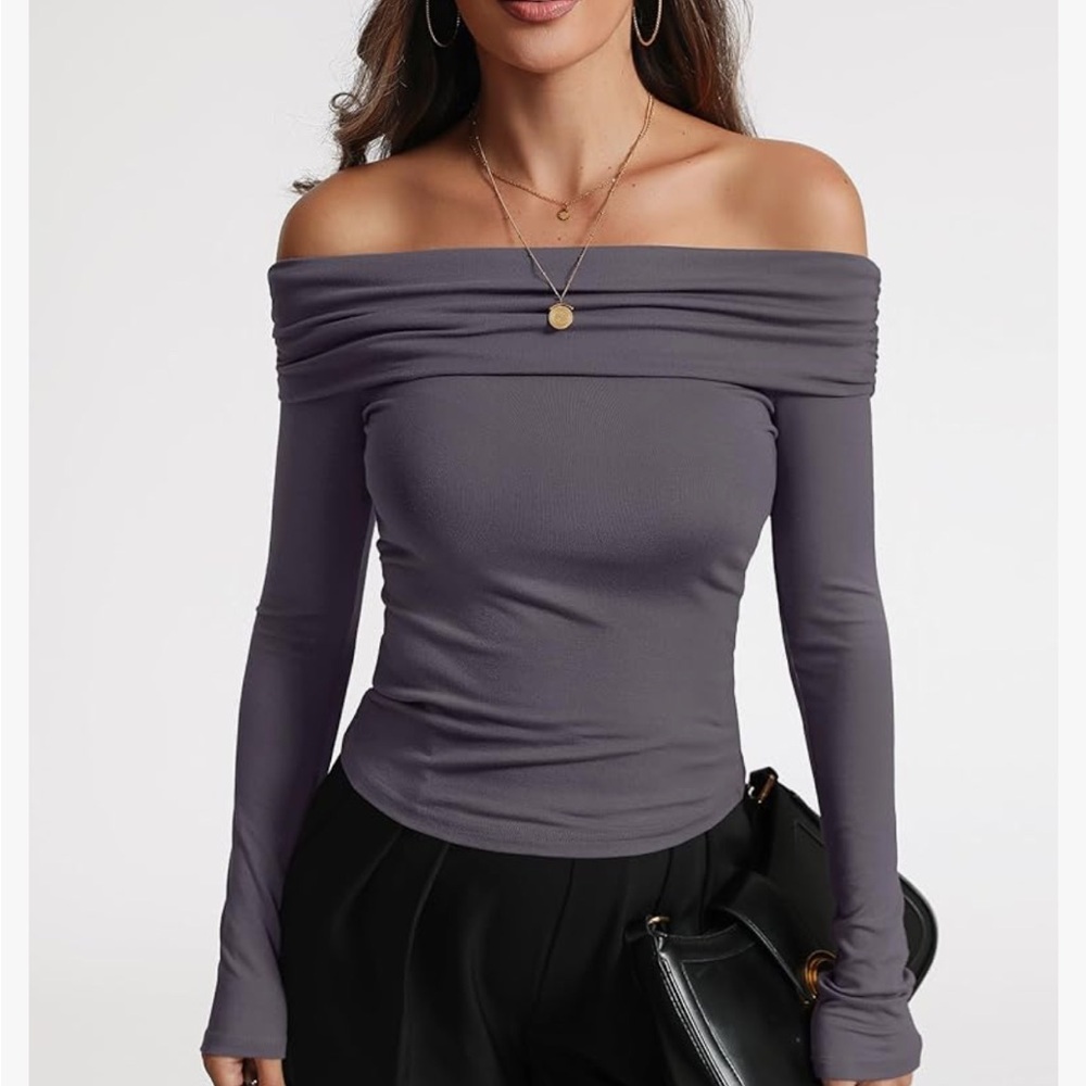 NWOT Grey Off the Shoulder Long Sleeve Top